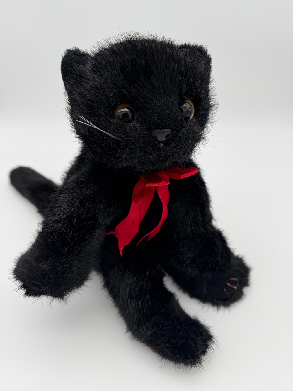 TY Vintage Black Cat Plush Stuffed Animal Red Bow 1996 10”